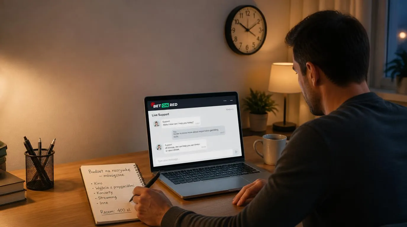 Osoba sprawdza wydatki na grę przy laptopie z otwartym czatem obsługi
